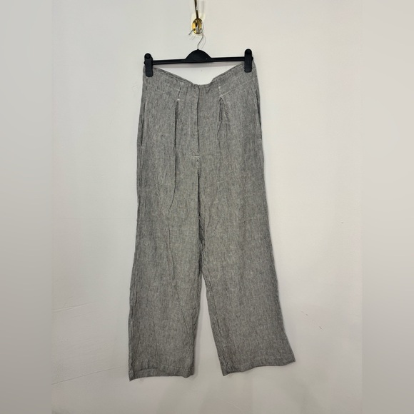 Women’s Max Studio Linen Blend High Rise Wide Leg Pencil Stripe Easy Leg Pants - Picture 1 of 7